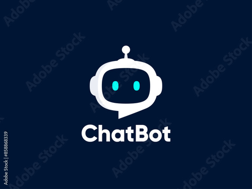Chat Bot logo design concept. Virtual smart assistant Bot icon. Robot head with speech bubble. Customer support service Chat Bot. Vector illustration