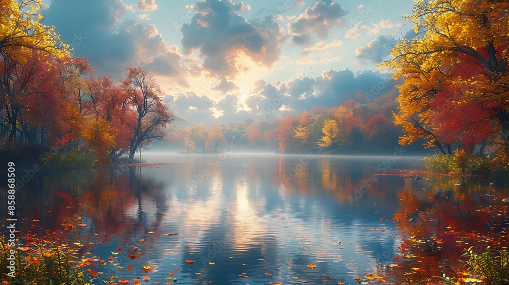 autumn landscape with lake and trees autumn landscape with lake and trees