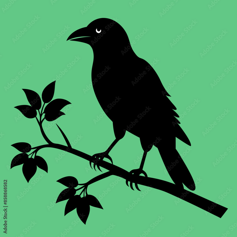 Crow icon sitting on a branch vector silhouette illustration. Crow icon sitting on a branch vector silhouette illustration.
