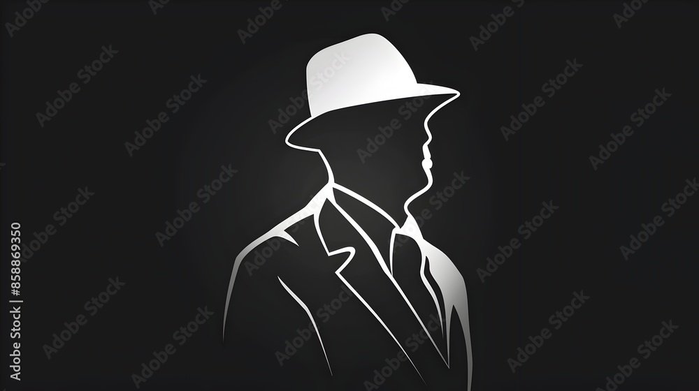 Mysterious Silhouetted Figure in Suit and Hat Shrouded in Shadow Mysterious Silhouetted Figure in Suit and Hat Shrouded in Shadow