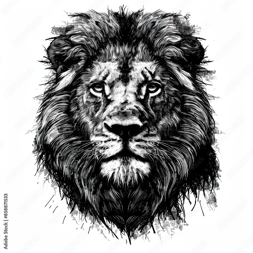 A black and white drawing of a lion A black and white drawing of a lion