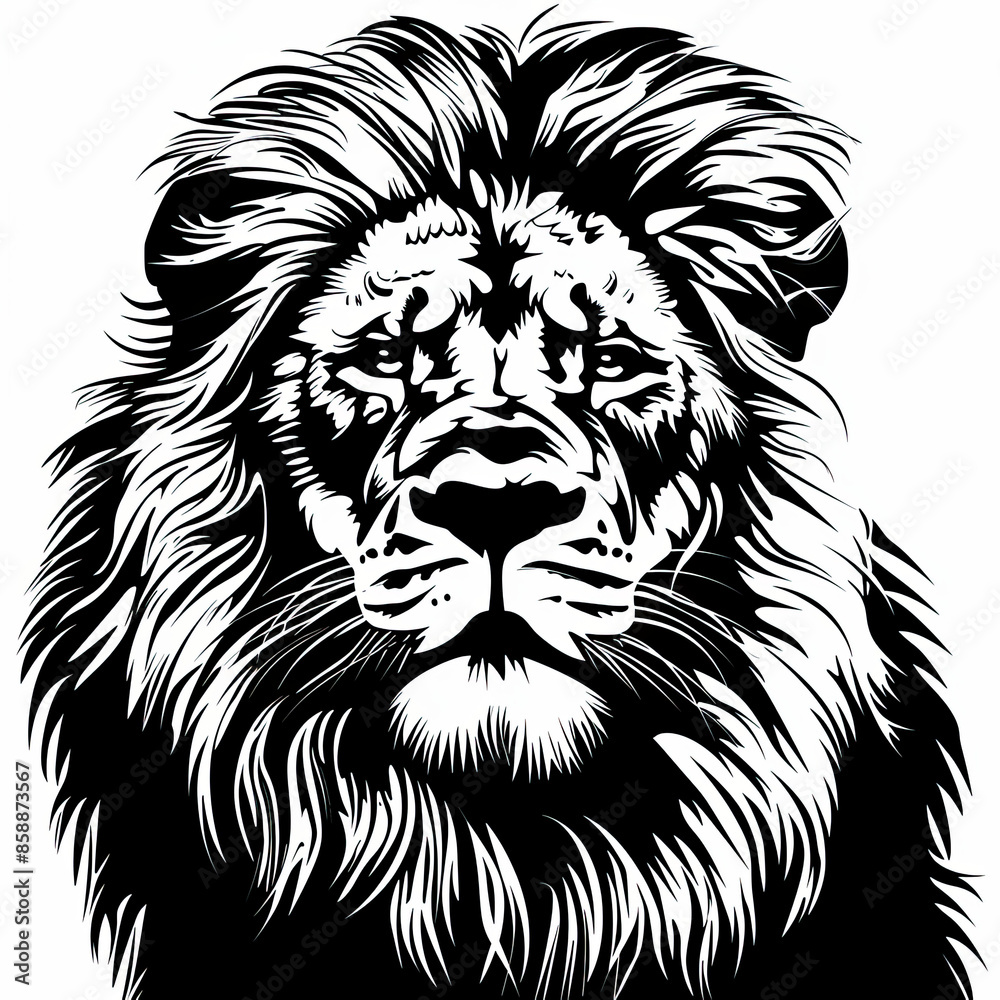 A black and white drawing of a lion A black and white drawing of a lion