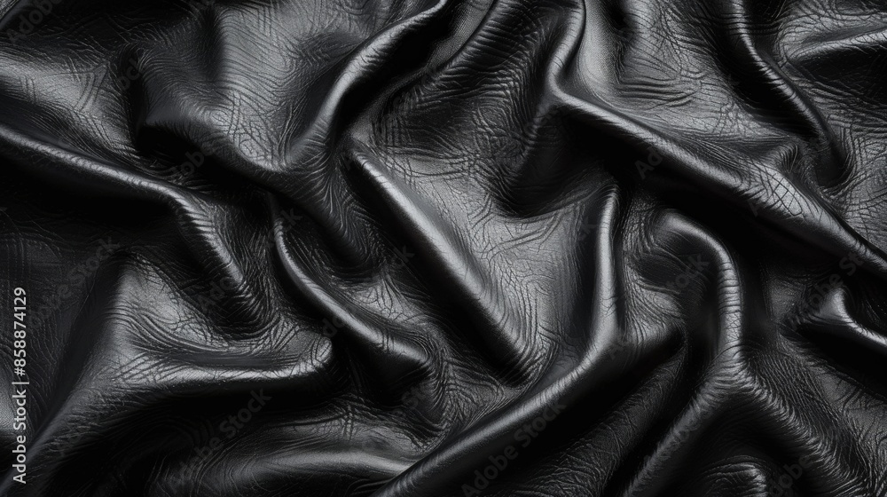 Textured Black Leather Fabric with Stylish Creases and Elegant Lighting for Fashion and Design Use Textured Black Leather Fabric with Stylish Creases and Elegant Lighting for Fashion and Design Use