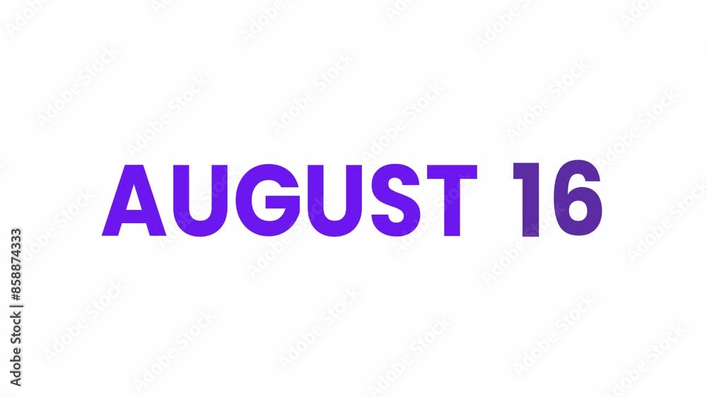 16th August calendar icon animation. Alpha matte with transparent background 4K resolution. 16th August calendar icon animation. Alpha matte with transparent background 4K resolution.