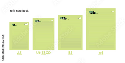 A5, A4, B5 size notebook design with a colored background decorated with illustrations of leaves and the silhouette of a mother and child as a symbol of love. vector a set