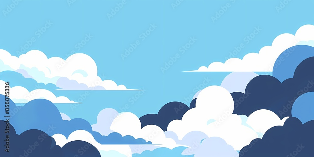 minimalist vector art of cartoon clouds, using simple shapes with a blue and white minimalist vector art of cartoon clouds, using simple shapes with a blue and white