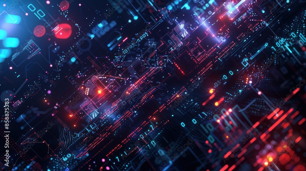 Abstract Digital Network with Glowing Lines and Data