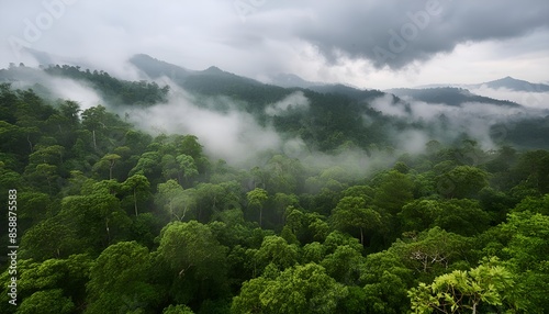 fog in the mountains at topical forest and raining.