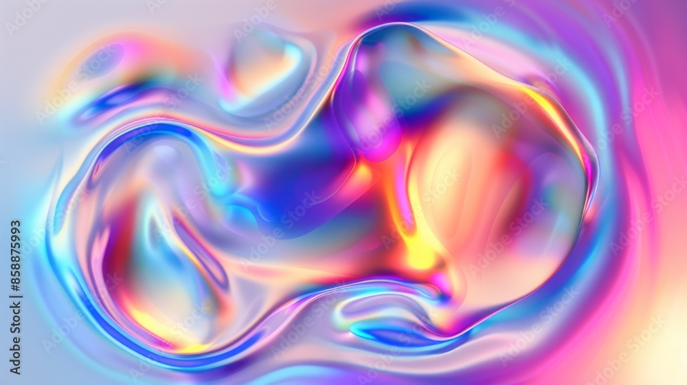 Obraz premium Abstract Holographic iridescent rainbom Y2K fluid background. Lliquid gradient waves surface futuristic texture.Mental health holo modern aesthetic. Trendy Brutalism