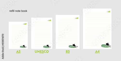 A5, A4, B5 size notebook design with a colored background decorated with illustrations of leaves and the silhouette of a mother and child as a symbol of love. vector a set