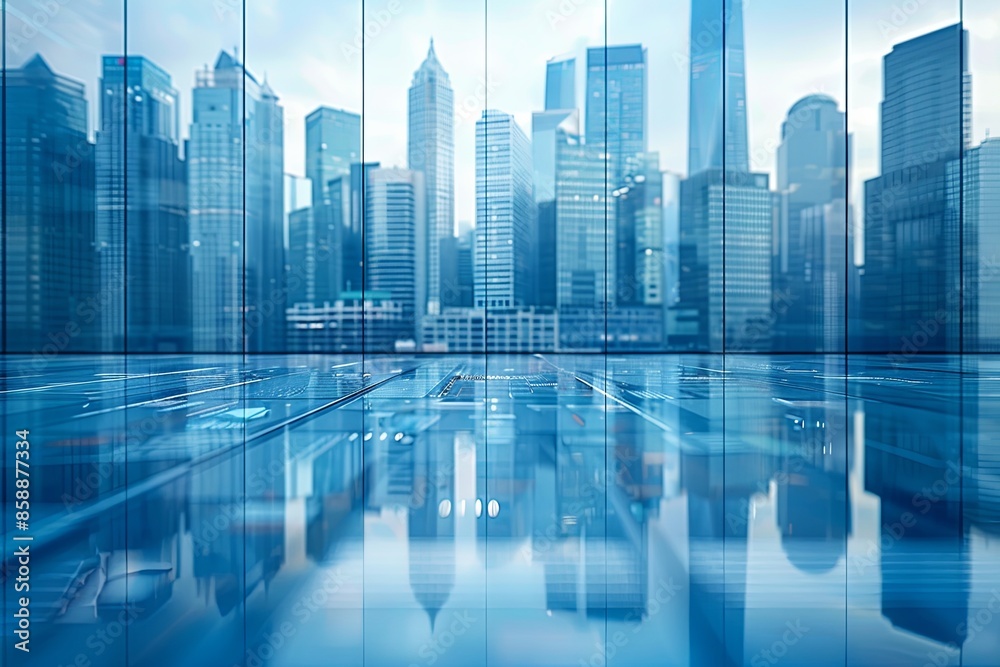 Modern city skyline with skyscrappers and reflection created with Generative AI Modern city skyline with skyscrappers and reflection created with Generative AI