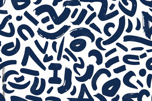 minimalist white background, navy blue vector pattern with simple shapes of swirly letters