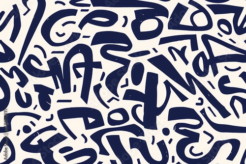 minimalist white background, navy blue vector pattern with simple shapes of swirly letters