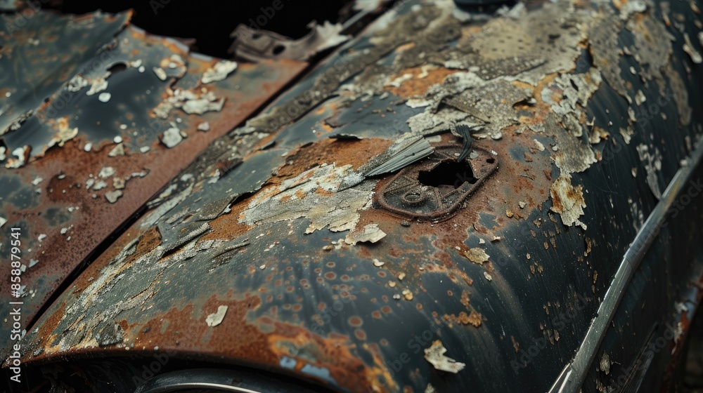 Damaged metal from a deserted car hood Damaged metal from a deserted car hood