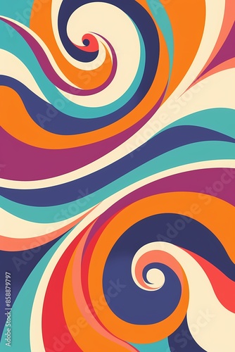 poster background with retro color swirls, simple design, vector graphic, flat colors