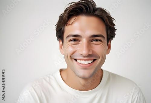 Positive smiling man on clean background © 月 明