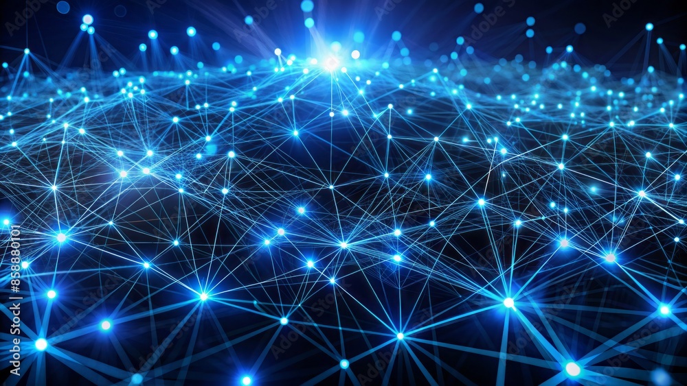 Intricate network of glowing blue lines and dots against a dark background, representing complex data connections and technology advancements in a futuristic 3d rendering.,hd,8k. Intricate network of glowing blue lines and dots against a dark background, representing complex data connections and technology advancements in a futuristic 3d rendering.,hd,8k.