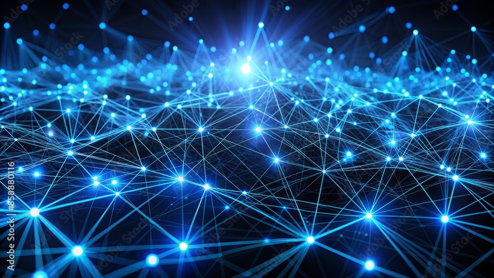 Intricate network of glowing blue lines and dots against a dark background, representing complex data connections and technology advancements in a futuristic 3d rendering.,hd,8k. Intricate network of glowing blue lines and dots against a dark background, representing complex data connections and technology advancements in a futuristic 3d rendering.,hd,8k.