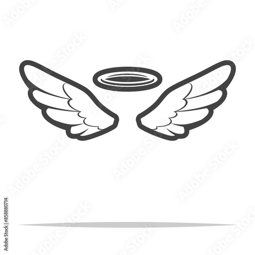 Angel wings with halo ring icon transparent vector isolated