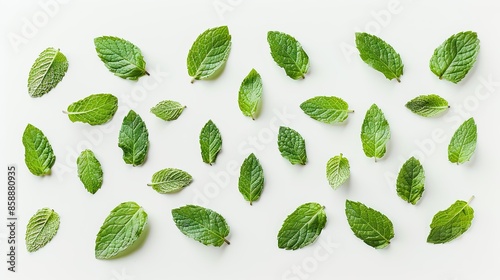 Vibrant peppermint leaves isolated on a white background, ideal for natural skincare