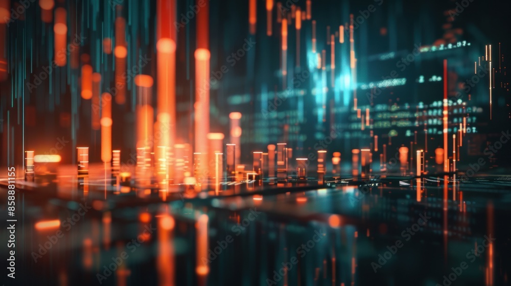 Abstract Digital Cityscape with Orange and Blue Lights Abstract Digital Cityscape with Orange and Blue Lights