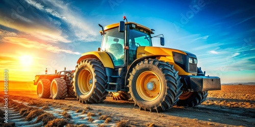 Powerful Yellow Tractor at Sunset