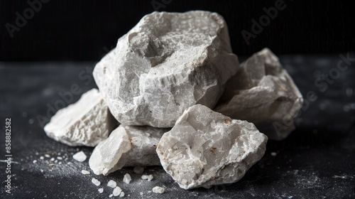 Photographing calcium and magnesium stones on a black background also known as virgin lime or quicklime photo