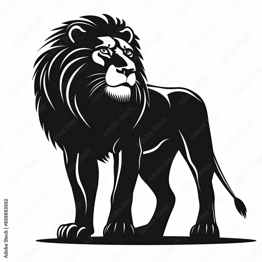 A black and white drawing of a lion A black and white drawing of a lion