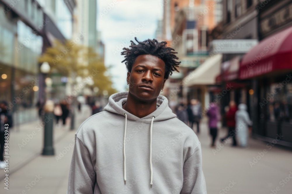 Portrait of a young black man on a city street Portrait of a young black man on a city street