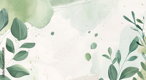 Simple background with plants, flat style illustration, light green and white color scheme, minimalist designresult