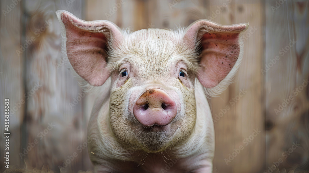 Humorous pig portrait against wide background. Playful charm radiates from the comedic swine. Humorous pig portrait against wide background. Playful charm radiates from the comedic swine.