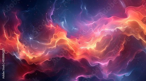 Design a background wallpaper. Depict a mesmerizing dreamscape where colorful, glowing curves dance and intertwine. The overall effect exudes a sense of power and boundless energy.