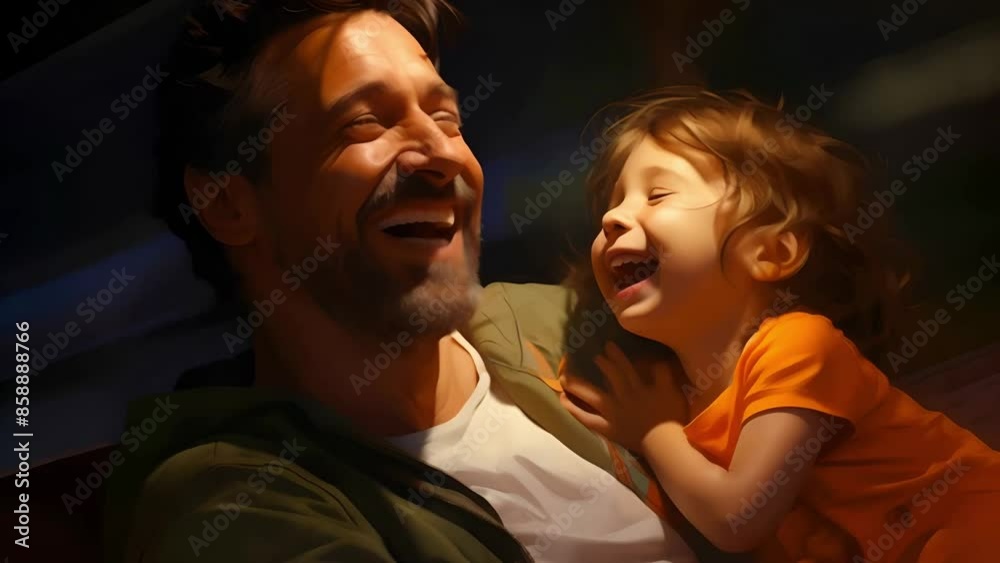 The Father and his grown-up child sharing a laughter-filled moment, cherishing their bond The Father and his grown-up child sharing a laughter-filled moment, cherishing their bond