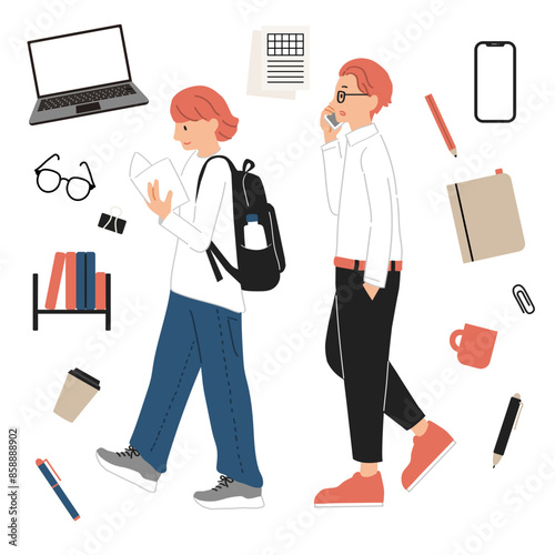 大学生のイラストセット