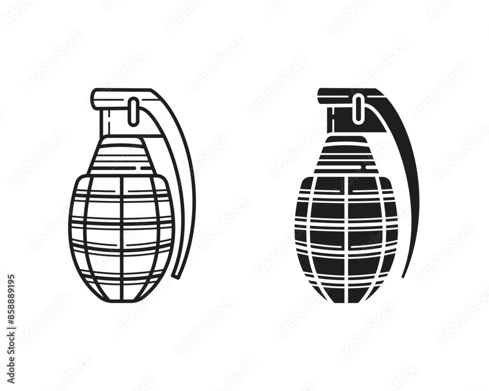 hand grenade line art and glyphs vector icon isolated on white background
