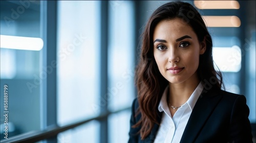 Free Download The girl is standing in the office dressed in a suit. - GFXLoad