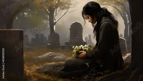 Wallpaper Mural Young unhappy woman mourning the loss of her loved one at a gravestone in a cemetery	
 Torontodigital.ca