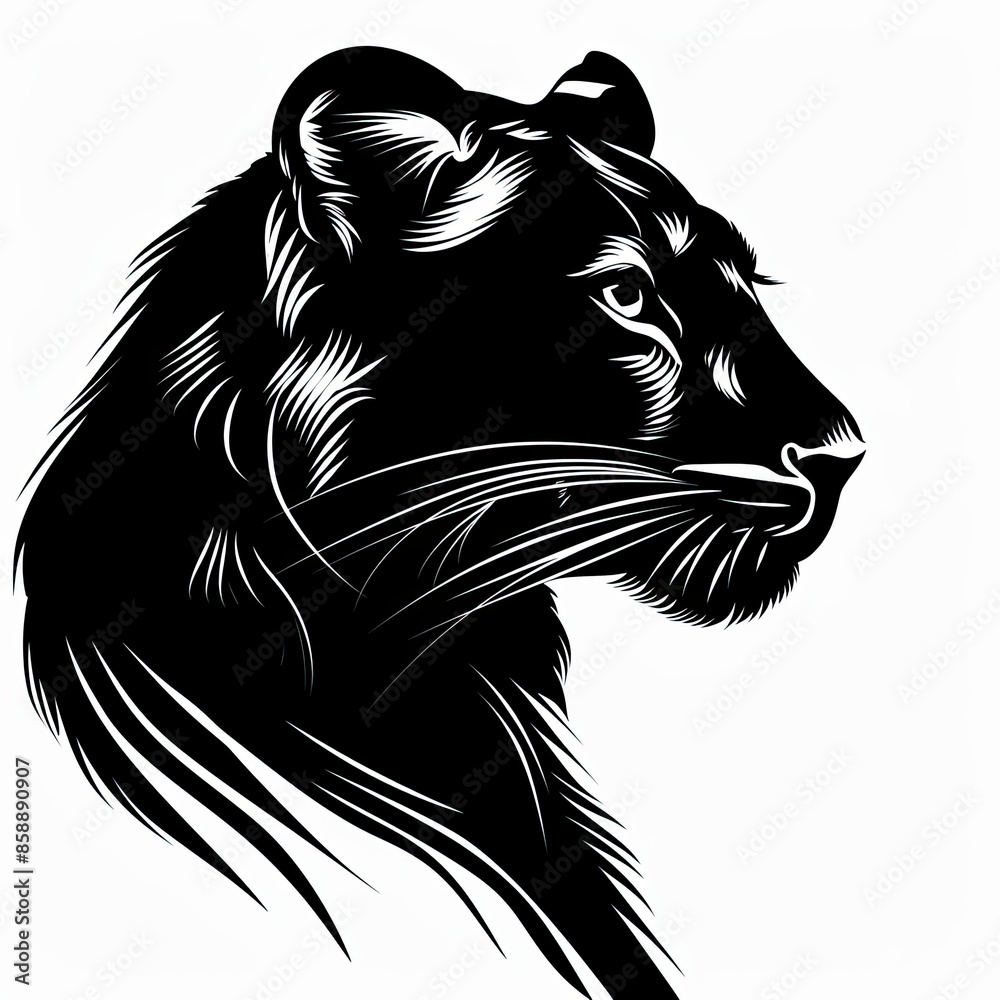 Fototapeta premium A black and white drawing of a lion 's head