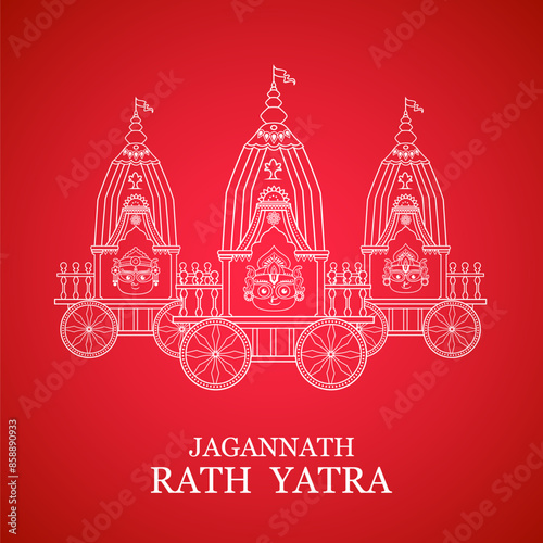 illustration of Lord Jagannath, Balabhadra and Subhadra on annual Ratha Yatra in Odisha festival background