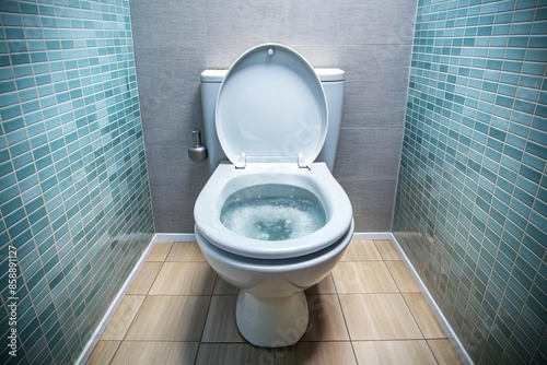 clogged toilet with water raising up in trim