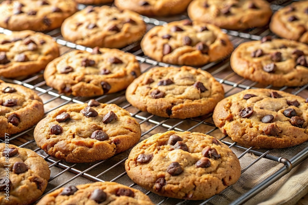 fresh baked brownie cookie in oven with chocolate close up