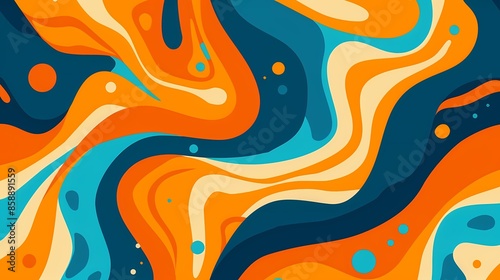 An orange and blue pattern with wavy lines on an orange background, with orange, yellow and cyan colors