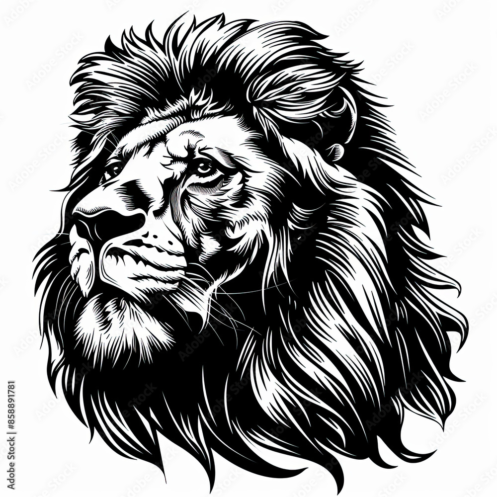 A black and white drawing of a lion A black and white drawing of a lion