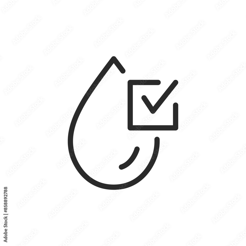 Liquid boiling, linear style icon. Check mark and droplet. boiling process. Editable stroke width Liquid boiling, linear style icon. Check mark and droplet. boiling process. Editable stroke width