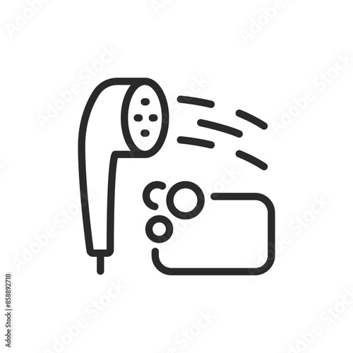 Taking a shower, linear style icon. Showerhead and soap. personal hygiene. Editable stroke width