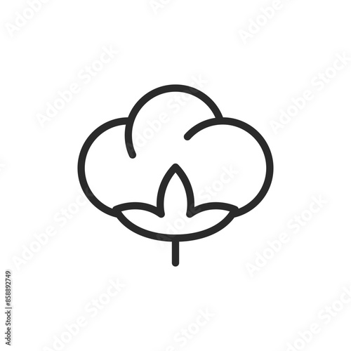 Cotton plant, linear style icon. raw cotton material. Editable stroke width