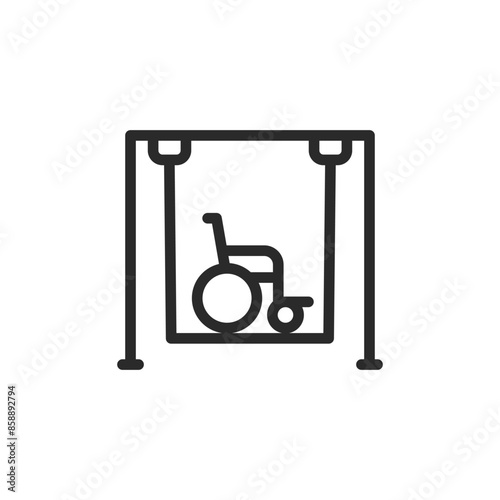 Accessible swing set, linear style icon. swing set designed for wheelchair accessibility. Editable stroke width.