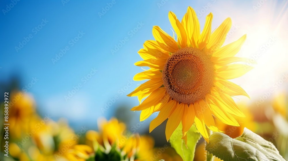 Fototapeta premium Sunlit Sunflower Blooming in a Bright Summer Field