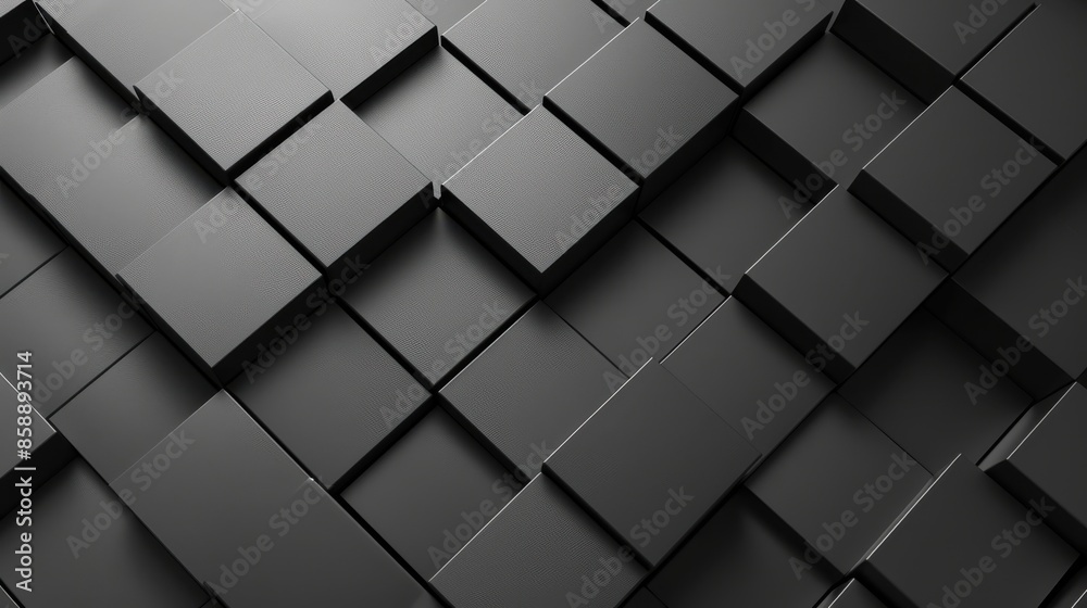 Fototapeta premium A black and white image of a pattern of squares. The squares are all different sizes and are arranged in a way that creates a sense of depth and texture. The image has a modern