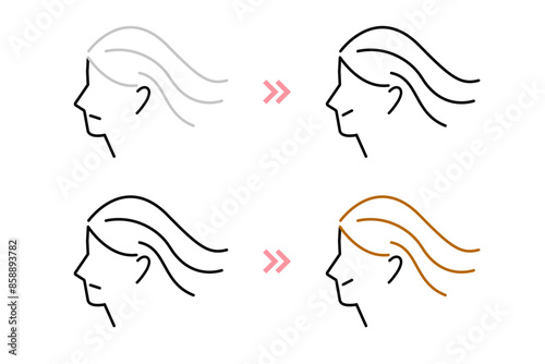 女性のヘアカラーリングを表したアイコンセット